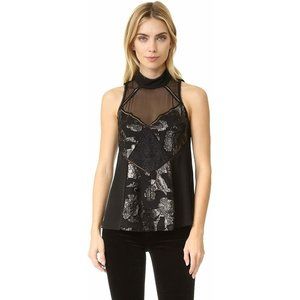 Haute Hippie NWT Backless Black Top Metallic Sheer Shirt Blouse Small